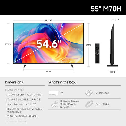 Samsung 55-Inch Class M70H Series, Mini LED, 4K, Smart TV, 2026 Model | Samsung Vision AI Companion, Mini LED Processor 4K, Pure Spectrum Color, Endless Free Content, Motion Xcelerator + DLG 120Hz