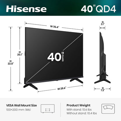 Hisense 40-Inch Class QD4SR Series Hi-QLED FHD Smart Roku TV (40QD4SR, 2026 Model) - Hi-QLED Color, Dolby Audio, Compatible with Alexa, Full Array LED, Slim Bezel Design