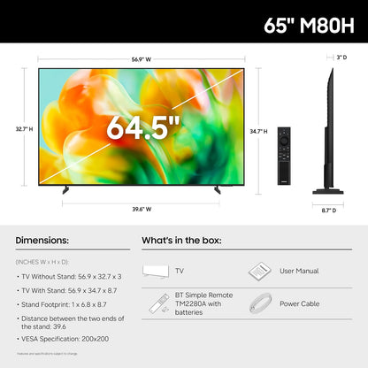 Samsung 65-Inch Class M80H Series, Mini LED, 4K, Smart TV, 2026 Model | Samsung Vision AI, Mini LED with AI Mode, Motion Xcelerator 144Hz, Pure Spectrum Color, Auto HDR Remastering, Alexa Built-in