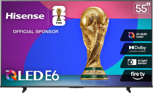 Hisense 55" E6 Cinema Series Hi-QLED 4K UHD Smart Fire TV (55E6QF) - AI Light Sensor, Dolby Vision Atmos, Voice Remote with Alexa, Motion Rate 120, HDR 10+ Adaptive, Game Mode Plus