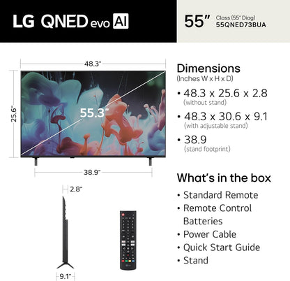 LG 55-Inch Class QNED AI 4K QNED73B Series Mini LED Smart TV w/AI Sound Pro, HDR10, AI 4K Super Upscaling, Filmmaker Mode, Wow Orchestra, Compatible with Alexa (55QNED73BUA, 2026)