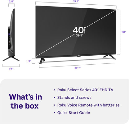 Roku 40-Inch Select Series Smart TV 2026 - 1080p Full HD TV - RokuTV | Flat Screen LED Television with Voice Remote, Wi-Fi & Bluetooth Headphone Mode - Streaming Live Local News Sports & Movies