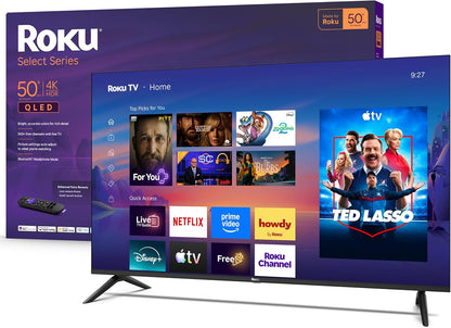 Roku 50-Inch Select Series Smart TV 2026 - 4K QLED TV - Roku TV | Flat Screen QLED Television with Voice Remote, Wi-Fi & Bluetooth Headphone Mode - Streaming Live Local News, Sports, & Movies