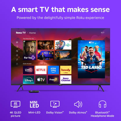 Roku Smart TV 2025 - 65-Inch Plus Series, Mini-LED TV - RokuTV with Enhanced Voice Remote - Flat Screen 4K QLED Television with Dolby Vision & Wi-Fi for Streaming Live Local News, Sports