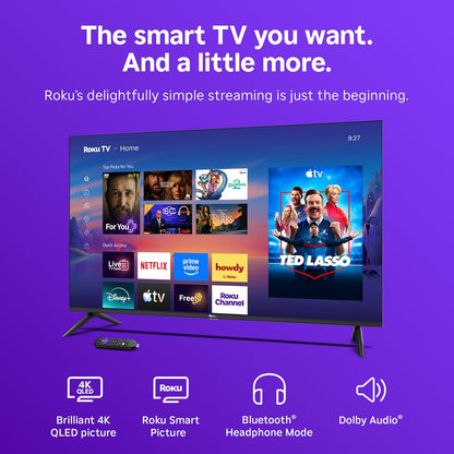 Roku 50-Inch Select Series Smart TV 2026 - 4K QLED TV - Roku TV | Flat Screen QLED Television with Voice Remote, Wi-Fi & Bluetooth Headphone Mode - Streaming Live Local News, Sports, & Movies