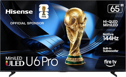 Hisense 65" U6 Series Mini-LED ULED 4K UHD HDR Gaming AI Smart Fire TV (65U6SF) - Hi-QLED, Native 144Hz, Motion Rate 480, Dolby Vision Atmos, HDR10+