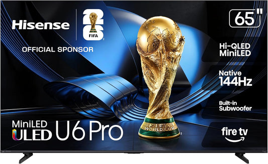 Hisense 65" U6 Series Mini-LED ULED 4K UHD HDR Gaming AI Smart Fire TV (65U6SF) - Hi-QLED, Native 144Hz, Motion Rate 480, Dolby Vision Atmos, HDR10+
