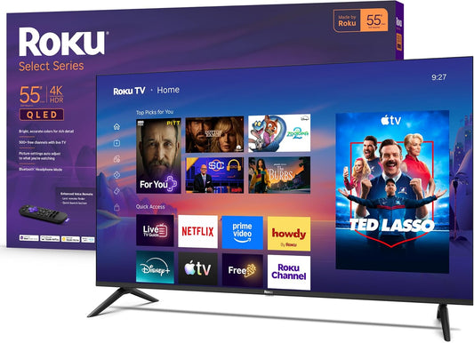 Roku 55-Inch Select Series Smart TV 2026 - 4K QLED TV - Roku TV | Flat Screen QLED Television with Voice Remote, Wi-Fi & Bluetooth Headphone Mode - Streaming Live Local News, Sports, & Movies