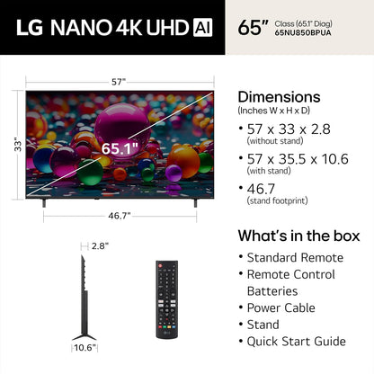 LG 65" Class NU85 Series LED Nano 4K UHD Smart webOS TV (2026 Model) 65NU850BPUA
