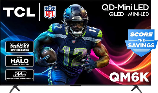TCL 55 Inch Class QM6K Series Mini LED QLED 4K HDR 120HZ-144HZ High Brightness Smart Google TV, Dolby Atmos Onkyo Audio, Voice Remote Alexa Gaming Streaming Television