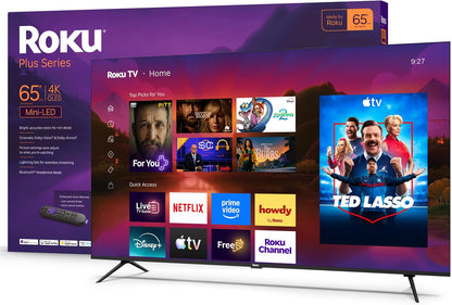Roku Smart TV 2025 - 65-Inch Plus Series, Mini-LED TV - RokuTV with Enhanced Voice Remote - Flat Screen 4K QLED Television with Dolby Vision & Wi-Fi for Streaming Live Local News, Sports