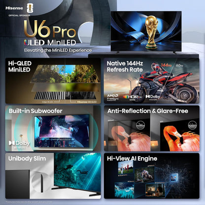 Hisense 65" U6 Series Mini-LED ULED 4K UHD HDR Gaming AI Smart Fire TV (65U6SF) - Hi-QLED, Native 144Hz, Motion Rate 480, Dolby Vision Atmos, HDR10+