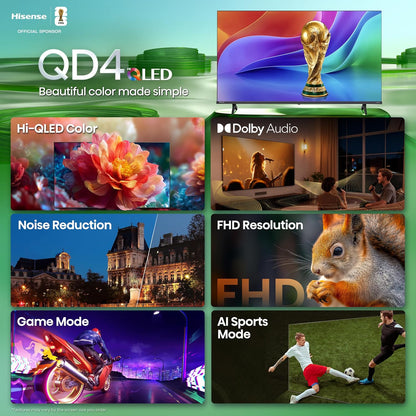 Hisense 40-Inch Class QD4SR Series Hi-QLED FHD Smart Roku TV (40QD4SR, 2026 Model) - Hi-QLED Color, Dolby Audio, Compatible with Alexa, Full Array LED, Slim Bezel Design